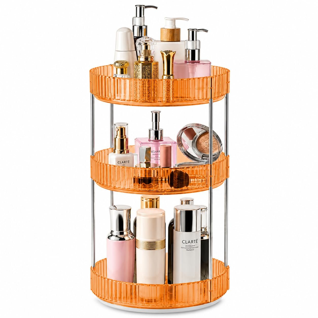 Aliensware 3 Layer 360° Rotating Makeup Organizer Box, Cosmetic Storage Drawers, Plastic Bathroom Vanity Makeup Holder Stand for Lipsticks, Nail Polishes,Dressing Table,Perfume & Accessories(saffr