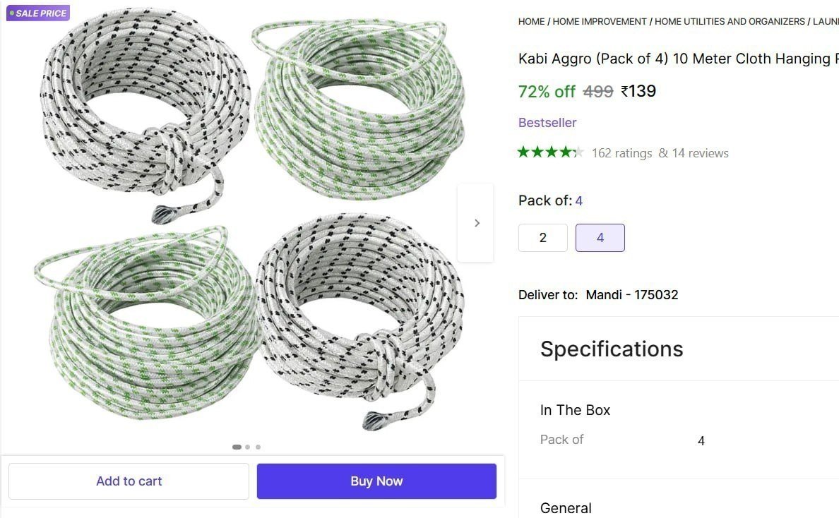 kabi aggro pack 4 10 meter cloth hanging rope drying clothes heavy duty polyester clothesline
