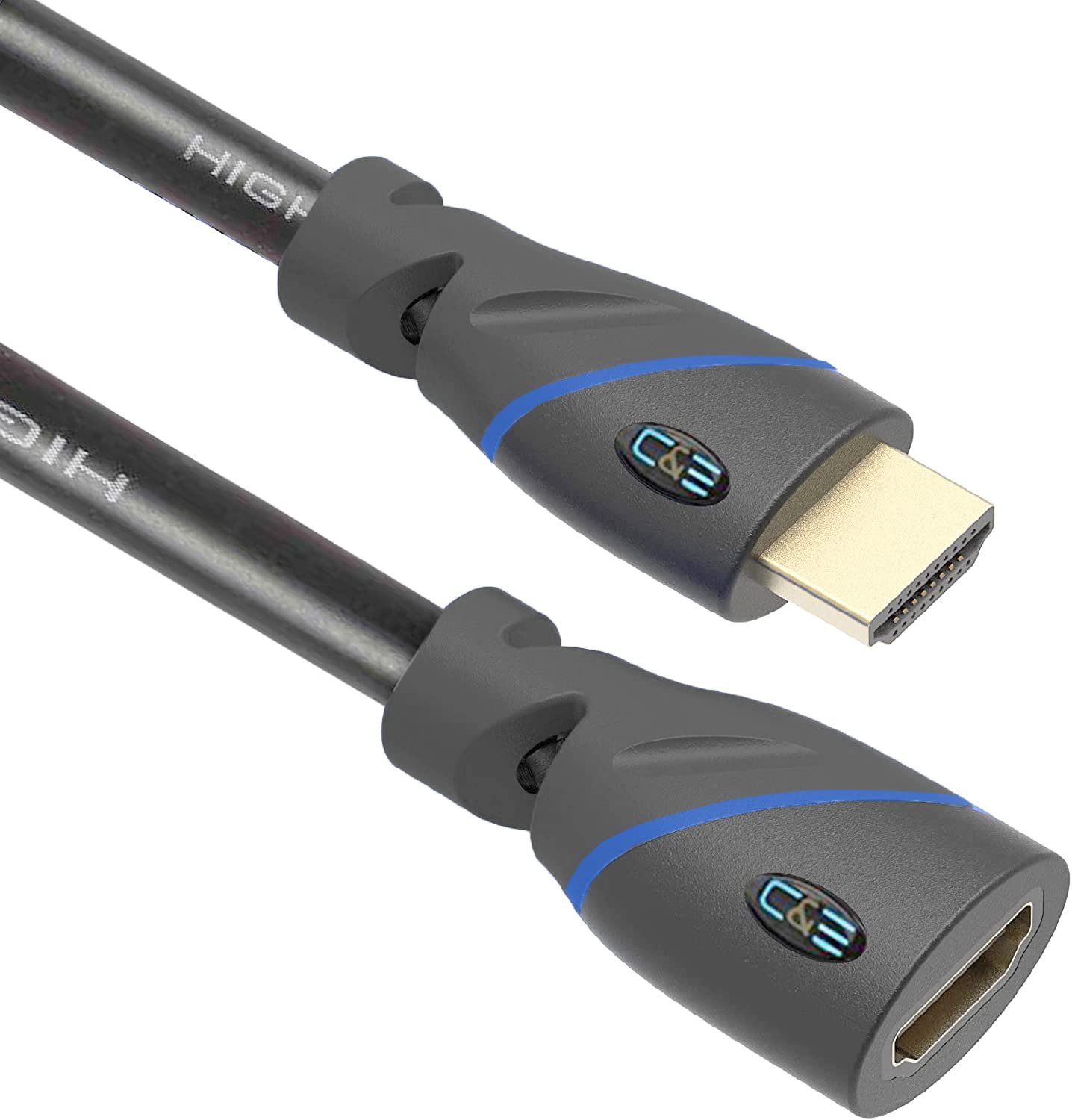 C & E High Speed HDMI Extension Cable - 12 Feet - Male to Female 4k HDMI Extender- 12ft [PACK OF-2 ]