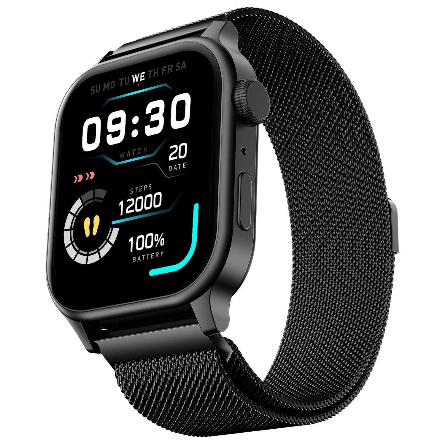 Fire-Boltt Rise Round Smart Watch 1.85″ HD Display with Bluetooth Calling, Rotating Crown, AI Voice Assistant, SpO2 & Heart Rate Monitor, 120+ Sports Modes, IP67 Waterproof Metal Smartwatch - Blac