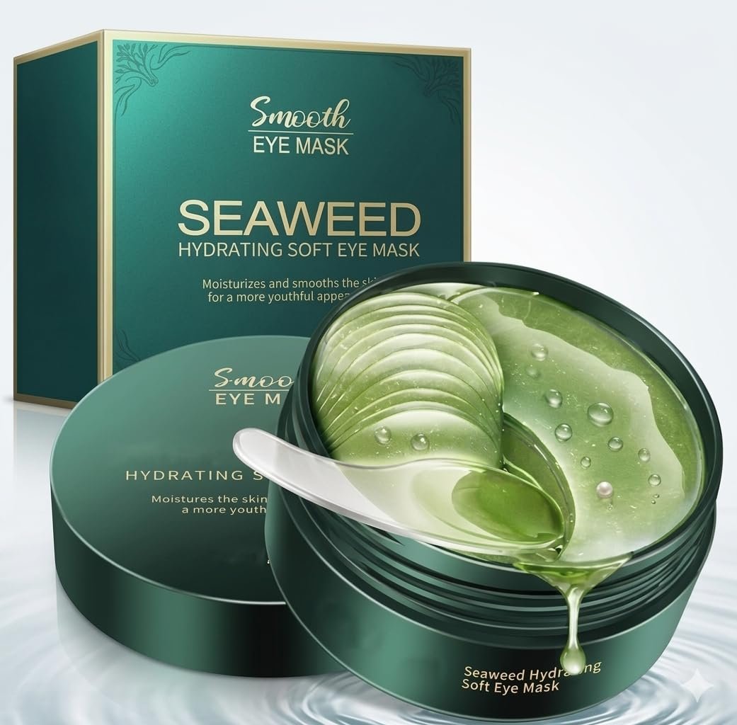 Seaweed Under Eye Patches 60 PCS Collagen Gel Masks for Puffy Eyes, Dark Circles & Wrinkles Anti-Aging Hydrating Eye Pads with Hyaluronic Acid for Skin Tightening & Moisturizing