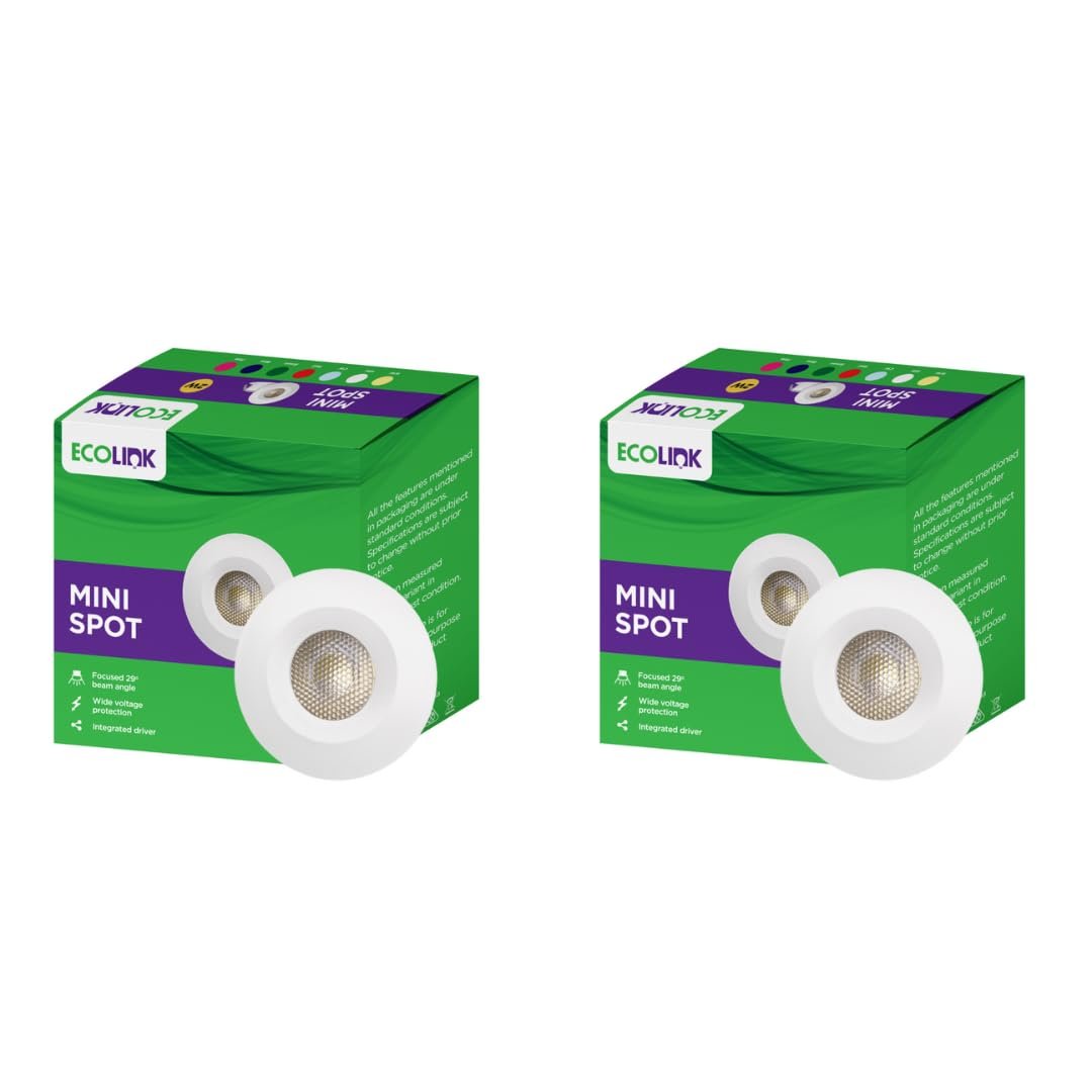 EcoLink polycarbonate 2W LED Spot Light|B15D Mini Spot Light For Display & Home Decoration|Cut Out: 35Mm, Color: Cool White, Pack Of 2