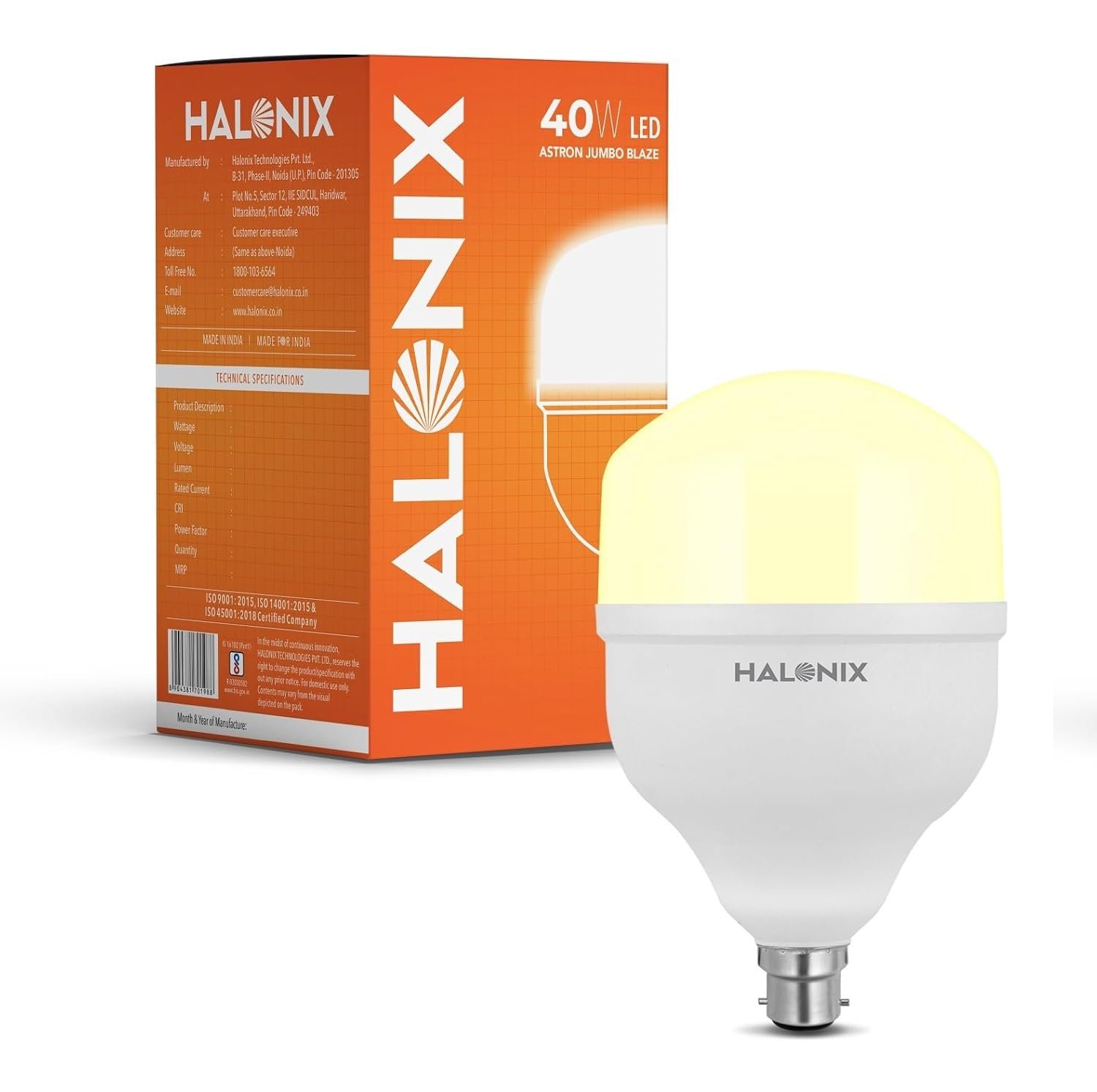 Halonix Jumbo 40W Higher Wattage Yellow Led Bulb | Warm White Led Bulb | Base- B22 | Energy Efficient | Surge Protection | Pack of 1
