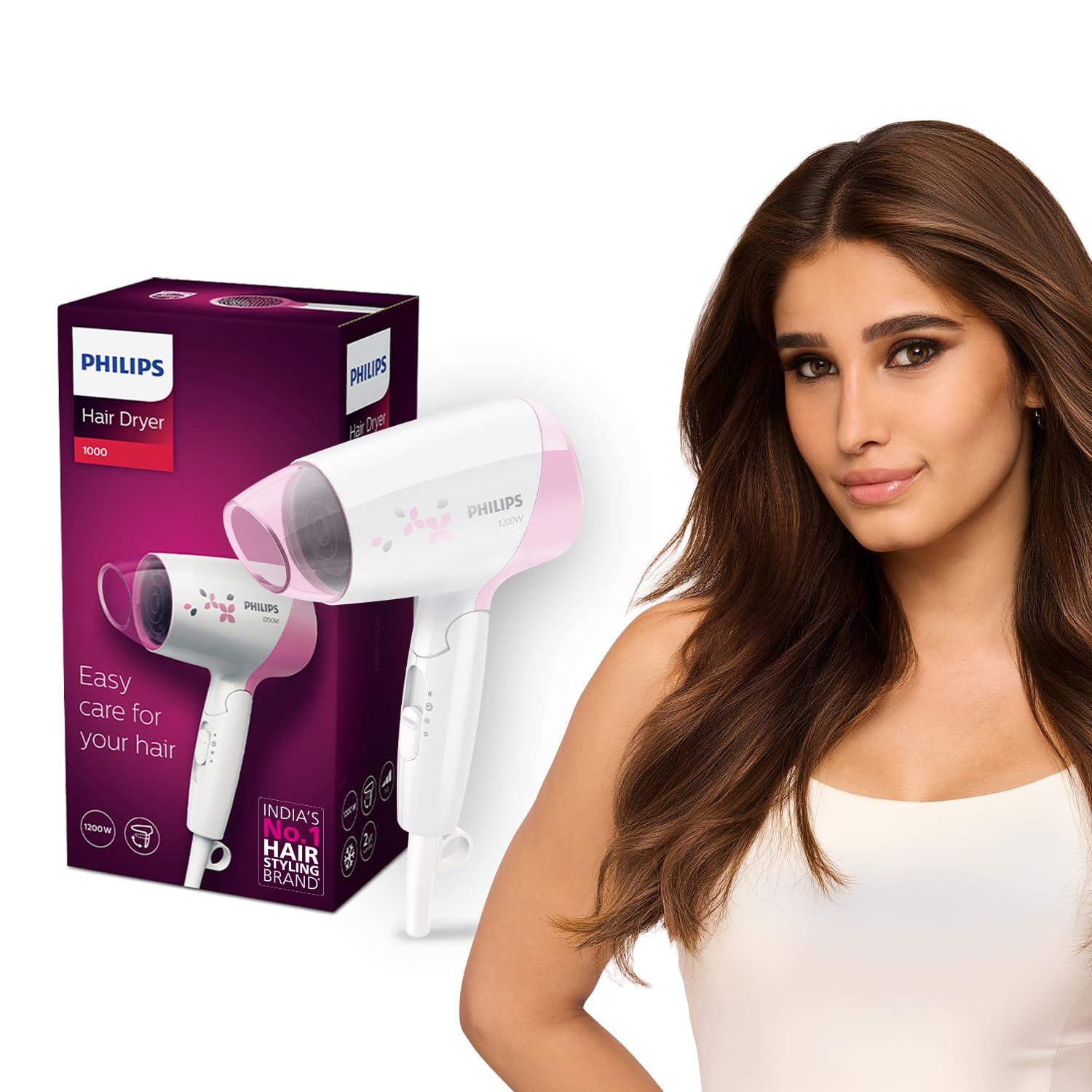 Philips India's No.1 Hair Styling Brand - Foldable Hair Dryer | 1200W | Fast Blow Dry | 2 Heat Settings | ThermoProtect Tech |Travel-Friendly, Quick Dry | Frizz Control For Indian Hair | HP8120