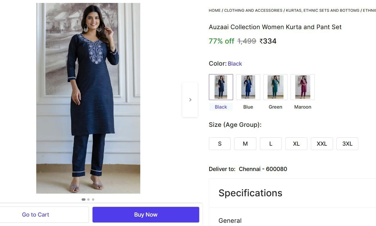 auzaai collection women kurta pant set