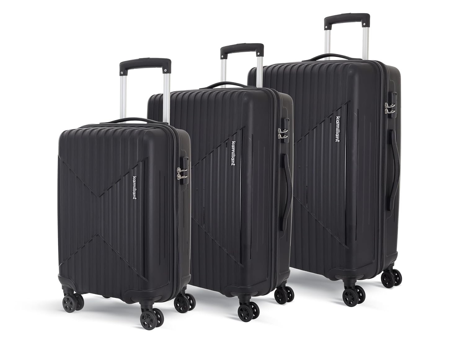 KAMILIANT by American Tourister Savvy|Trolley Bag Set of 3 (55+70+80 cms) for Travel| Hard Case Polypropylene (PP) Suitcase|360° 8-Wheel Spinner Luggage Trolley|Combination Lock|Black