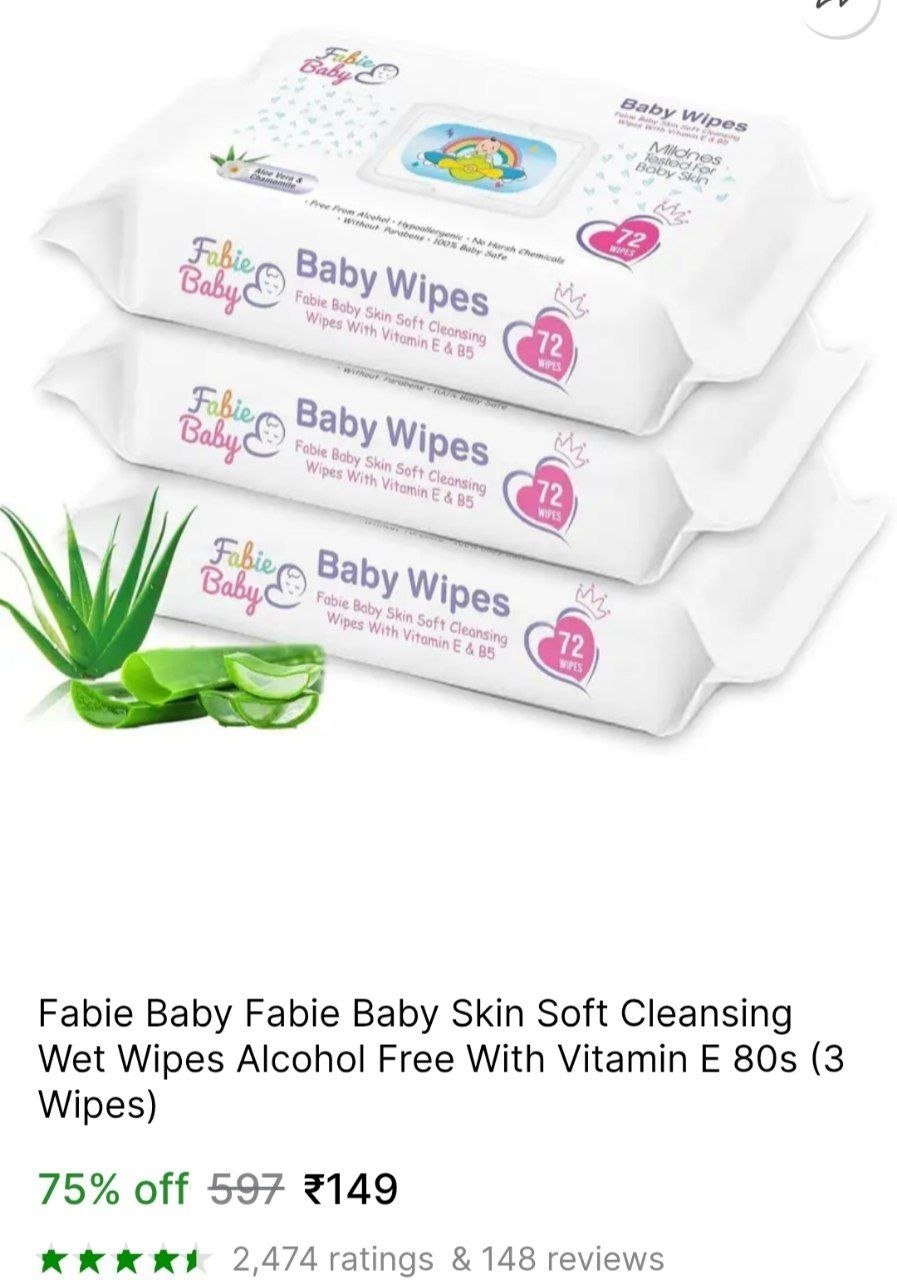 fabie baby skin soft cleansing wet wipes alcohol free vitamin e 80s