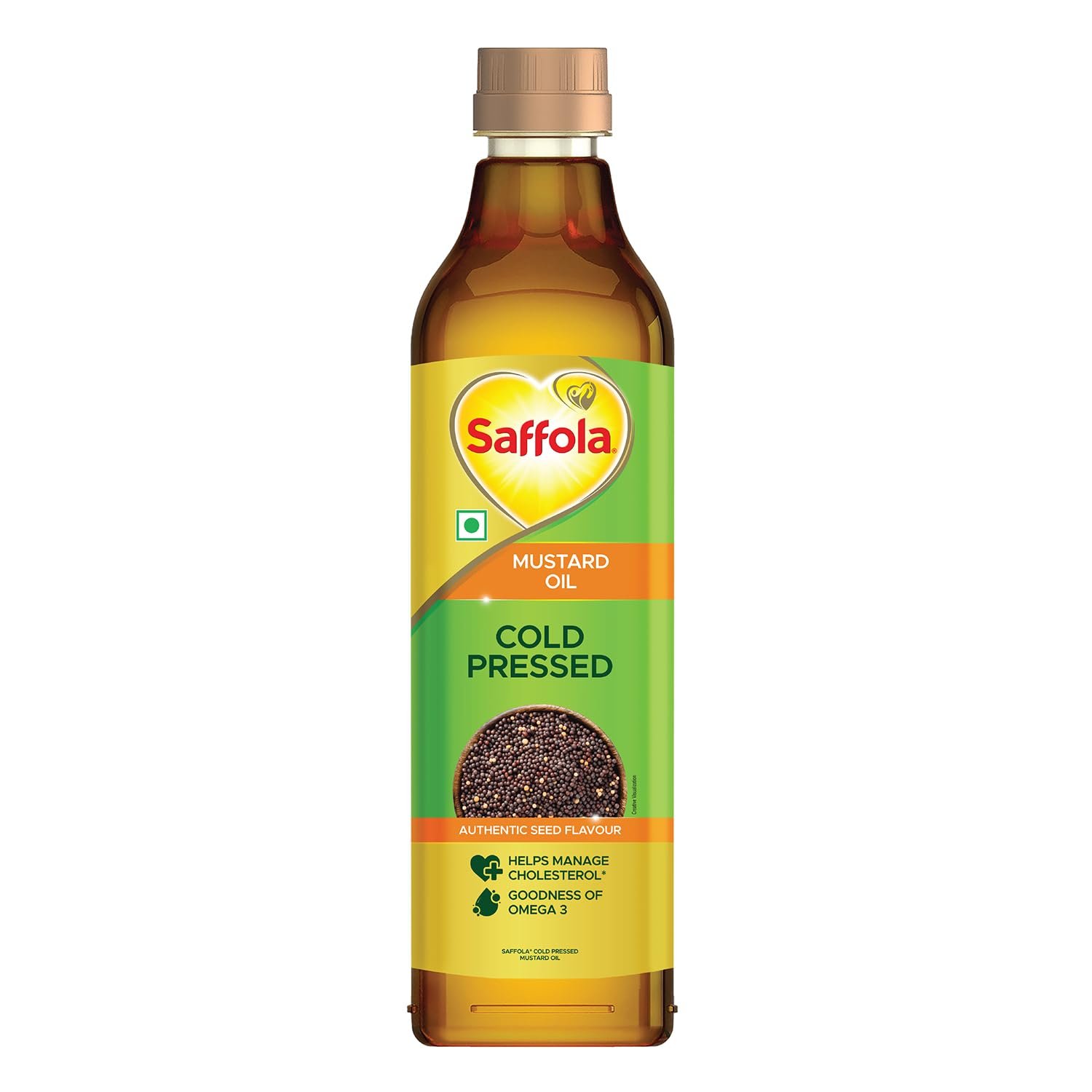 Saffola Cold Pressed Mustard Oil | Kachi ghani Mustard Oil, 0 trans fat, Unrefined, Chemical free | Helps Manage Cholesterol, Goodness of Omega 3 with Authentic Seed Flavour | 1L Pet Bottle