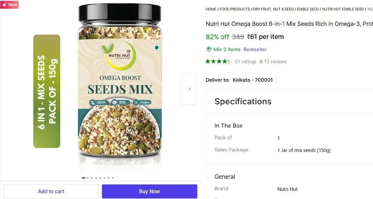 nutri hut omega boost 6 in 1 mix seeds rich omega 3 protein fiber 100 natural