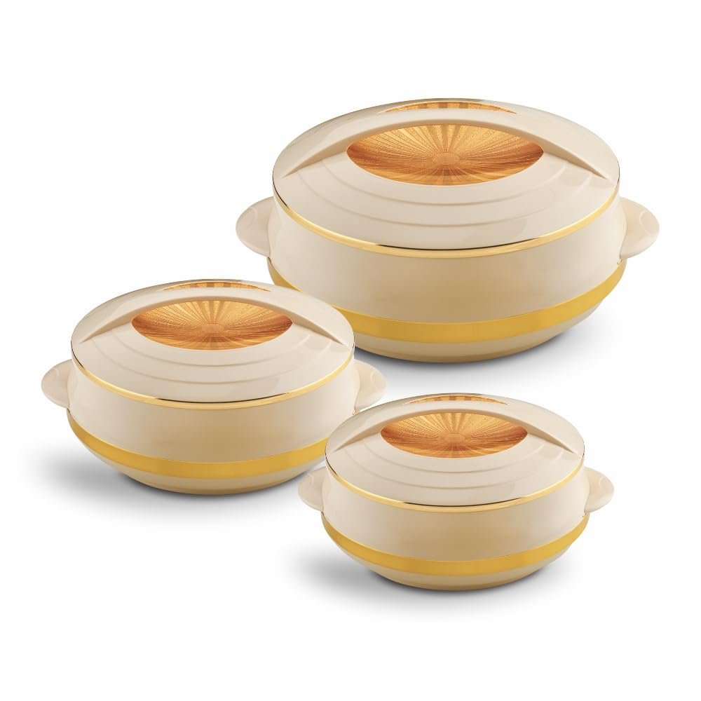 Asian Olympic Inner Steel Casserole (1200, 1600 & 2500 ml) Gift Set of 3|PU Insulated| BPA Free | Odour Proof| Ideal for Chapatti | Roti | Serving Casserole
