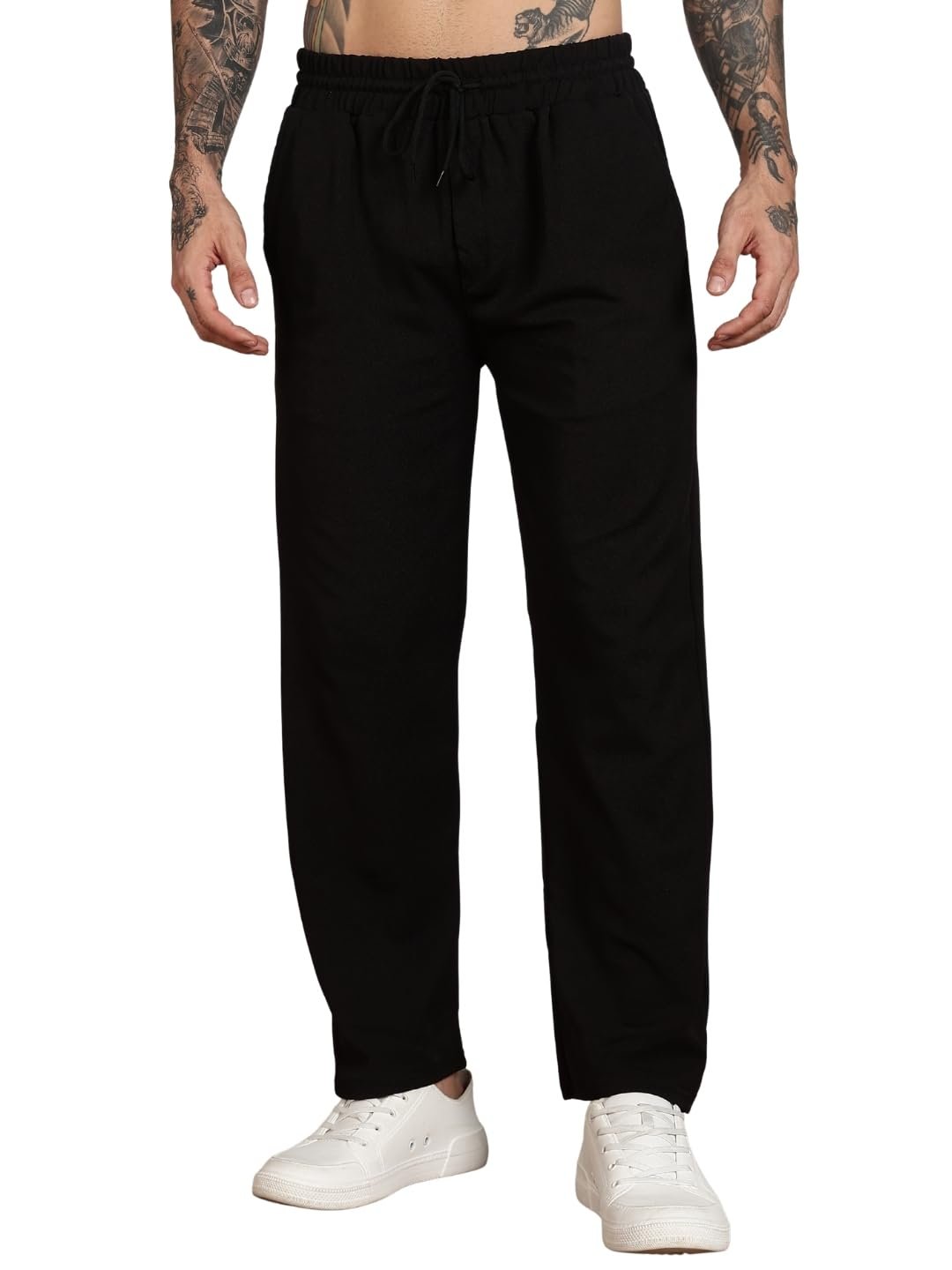 Men’s Slim Fit Trouser | Casual Bottoms with Elastic Waist & Drawstring | Soft Stretchable Fabric | Stylish Straight Fit Trousers for Office, Travel & Daily Use
