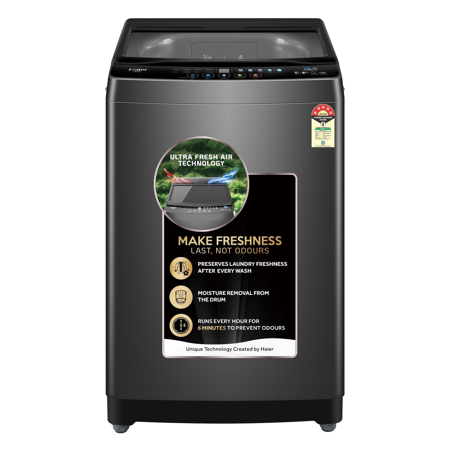 Haier 10.5 Kg, 5 star Ultra Fresh Air, Oceanus Wave Drum 15 Min Quick Wash Fully Automatic Top Load Washing Machine, Dark Jade Silver (ETL105-CAFS8)