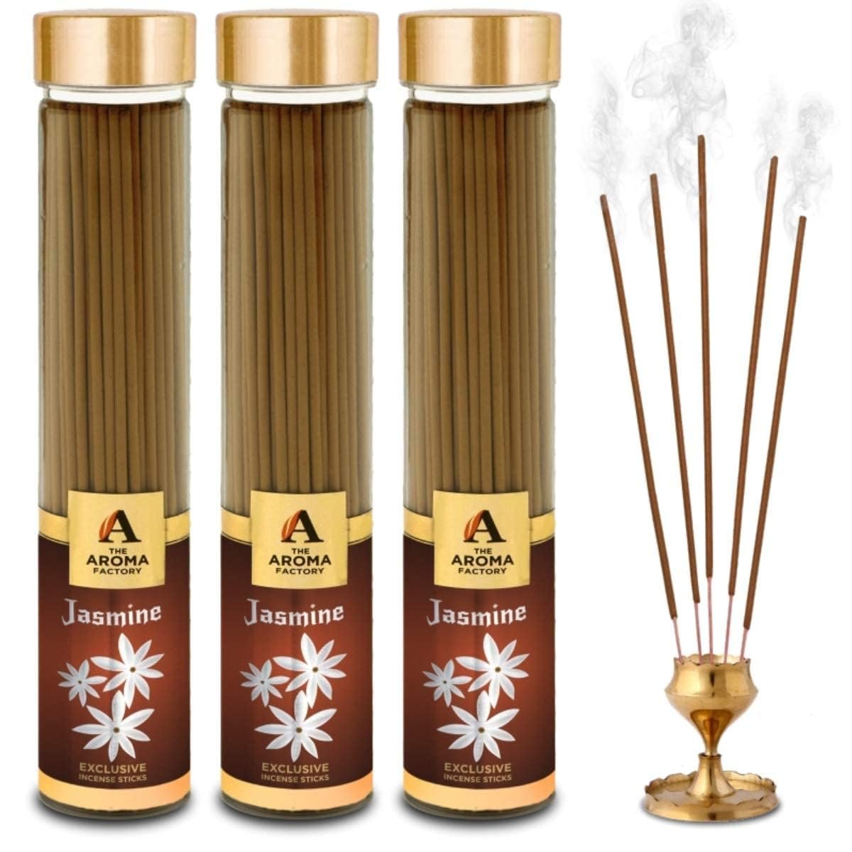 The Aroma Factory Organic Jasmine Agarbatti for Pooja,100% Herbal Fragrance Agarbathi, 0% Sulphates (Bottle Pack of 3x100g)