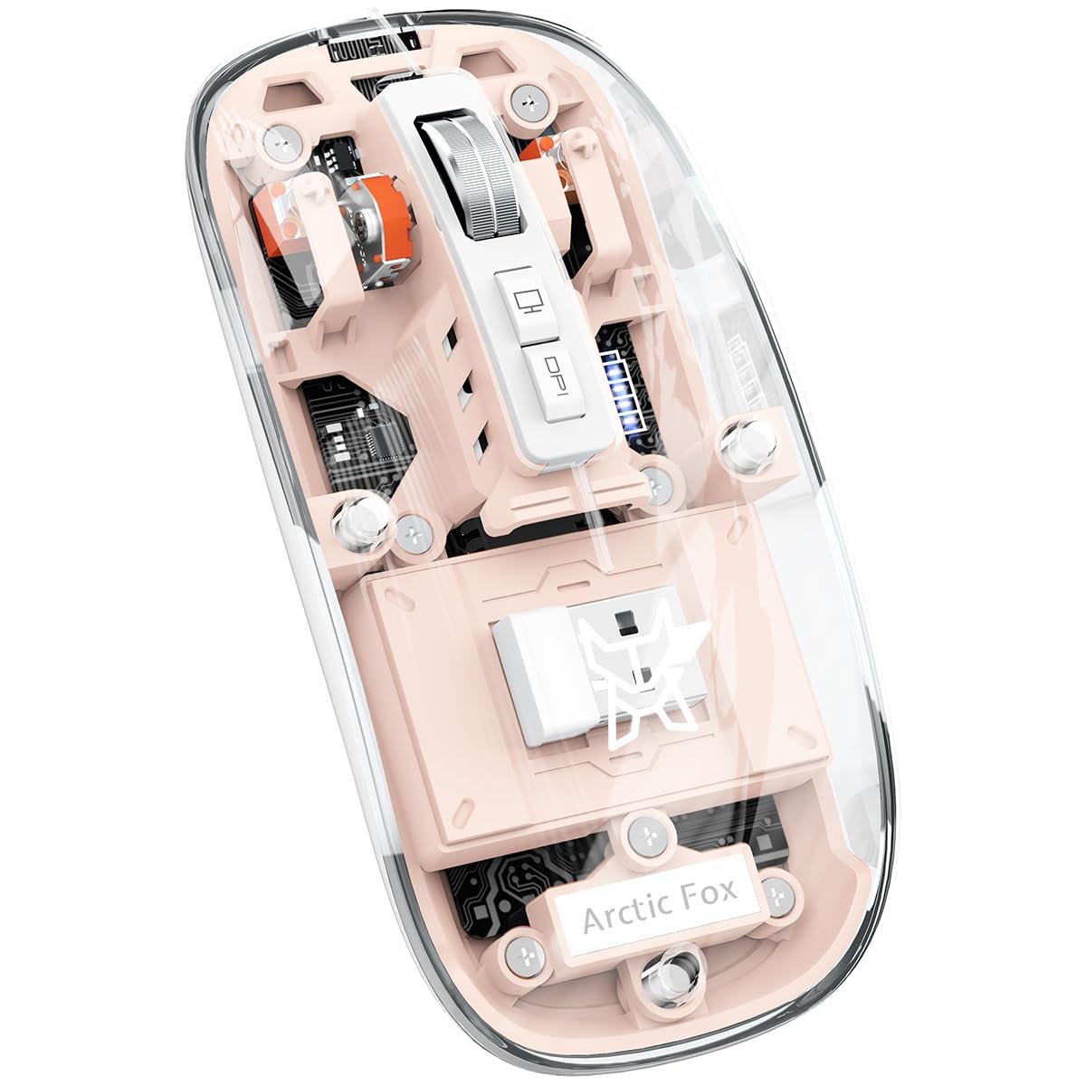 Arctic Fox Pureview Transparent Wireless and Bluetooth Rechargeable Mouse, USB Receiver,LED Battery Magic Silm for Office/PC/Mac/Laptop/Apple/ipad(Youth Powder)