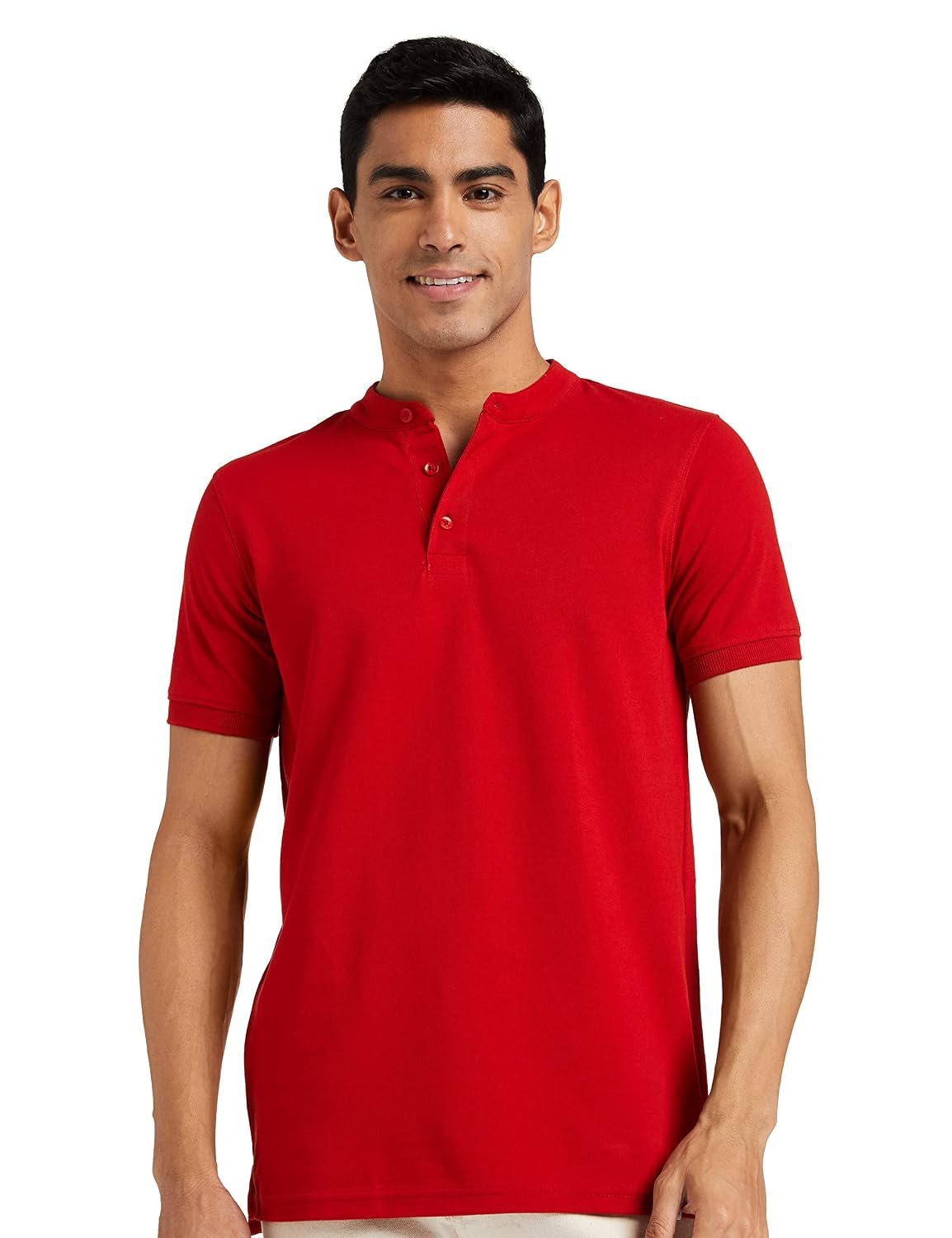 Amazon Brand - Symbol Men's Cotton Rich Polo T Shirt | Mandarin Collar Tshirts | Half Sleeves | Plain - Regular Fit (Available in Plus Sizes)