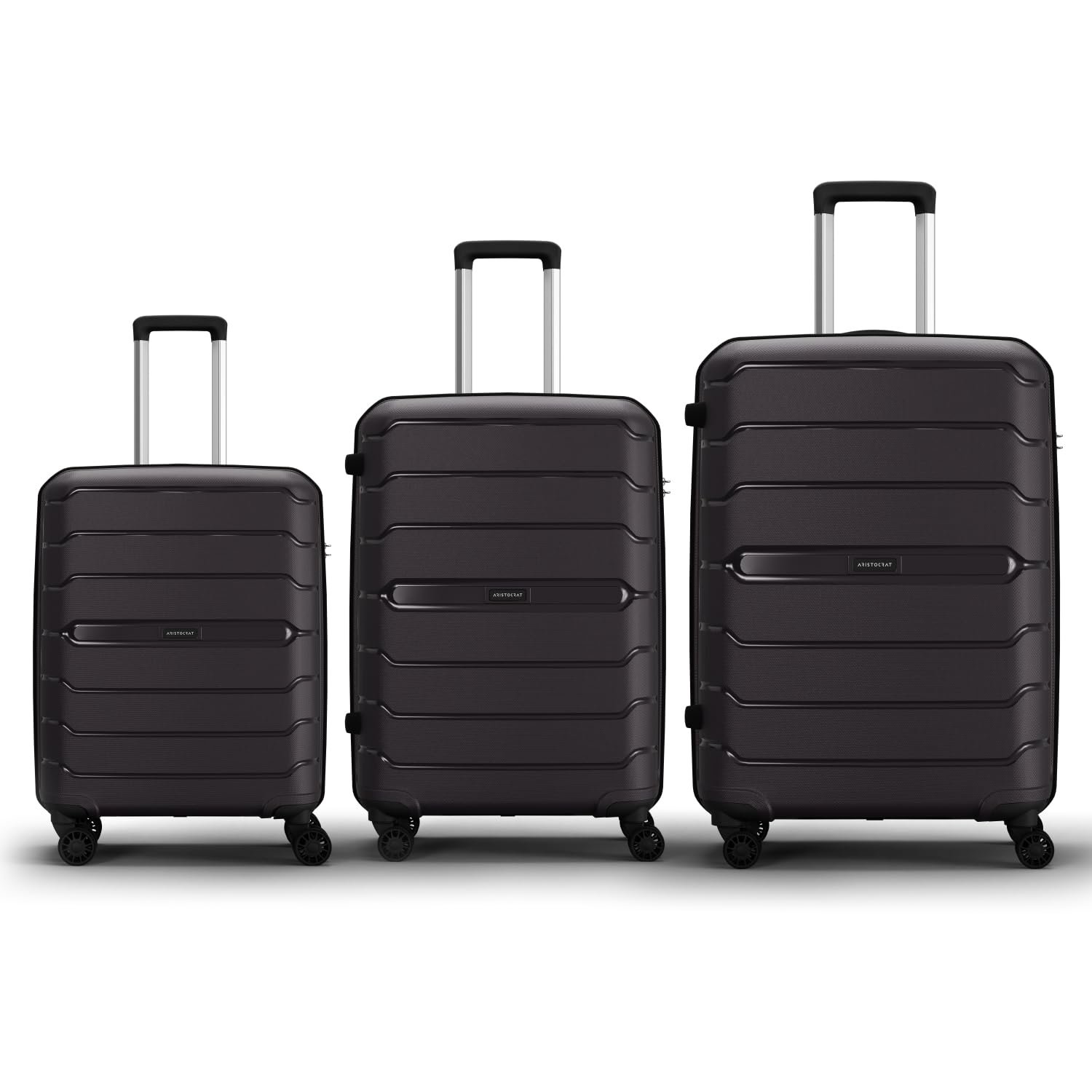 Aristocrat Liberty 8 Wheel Set of 3 Large Size (Check-in), Medium Size (Check-in) & Cabin (Small Size) Hard Case Trolley Bags, Lightweight Polypropylene Luggage, 3-Yr Global Warranty, Saddle Brown