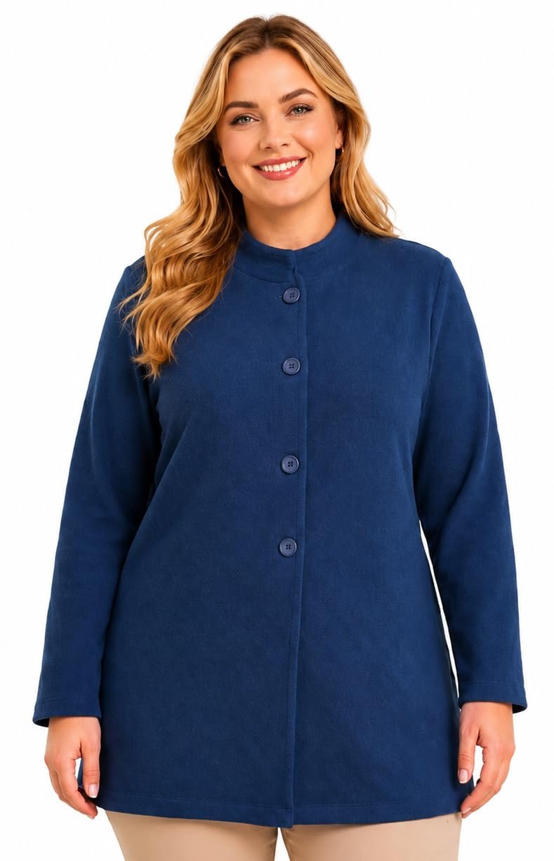 URBAN ROCK Women Plus Size Sweater Cardigan – Long Sleeve Button Front Textured Knit Winter Sweater with Mandarin Collar with Side Pocket