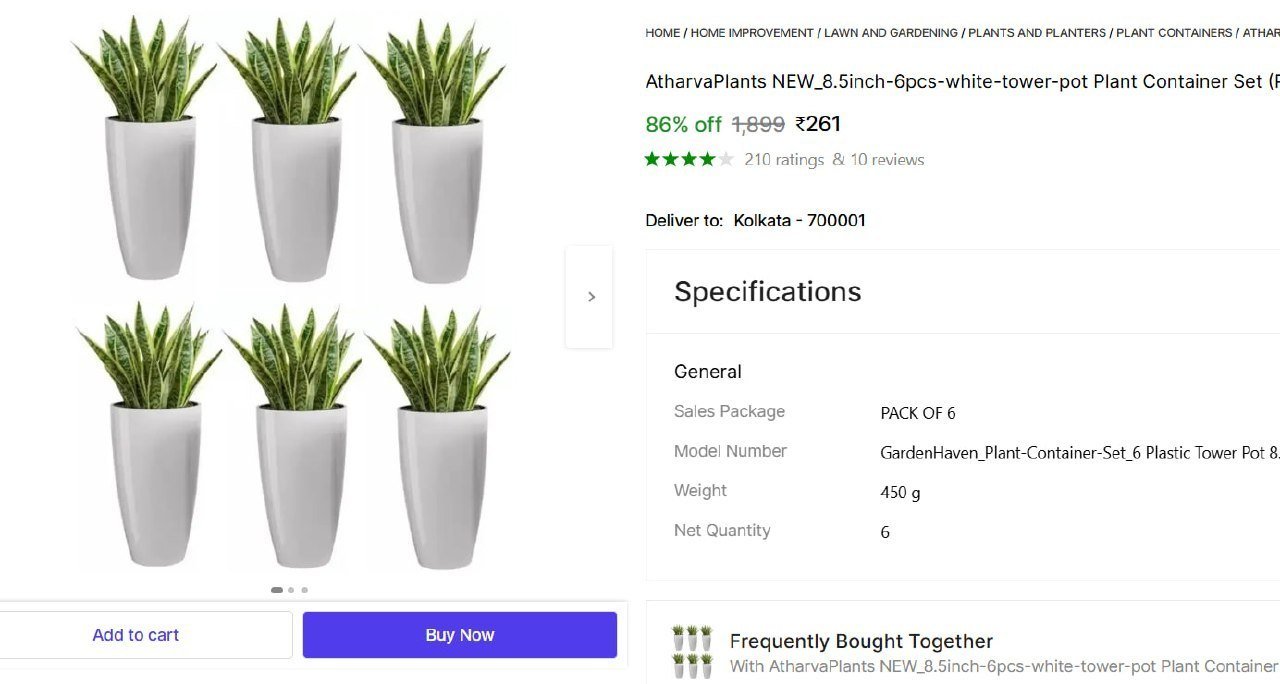 atharvaplants new 8 5inch 6pcs white tower pot plant container set