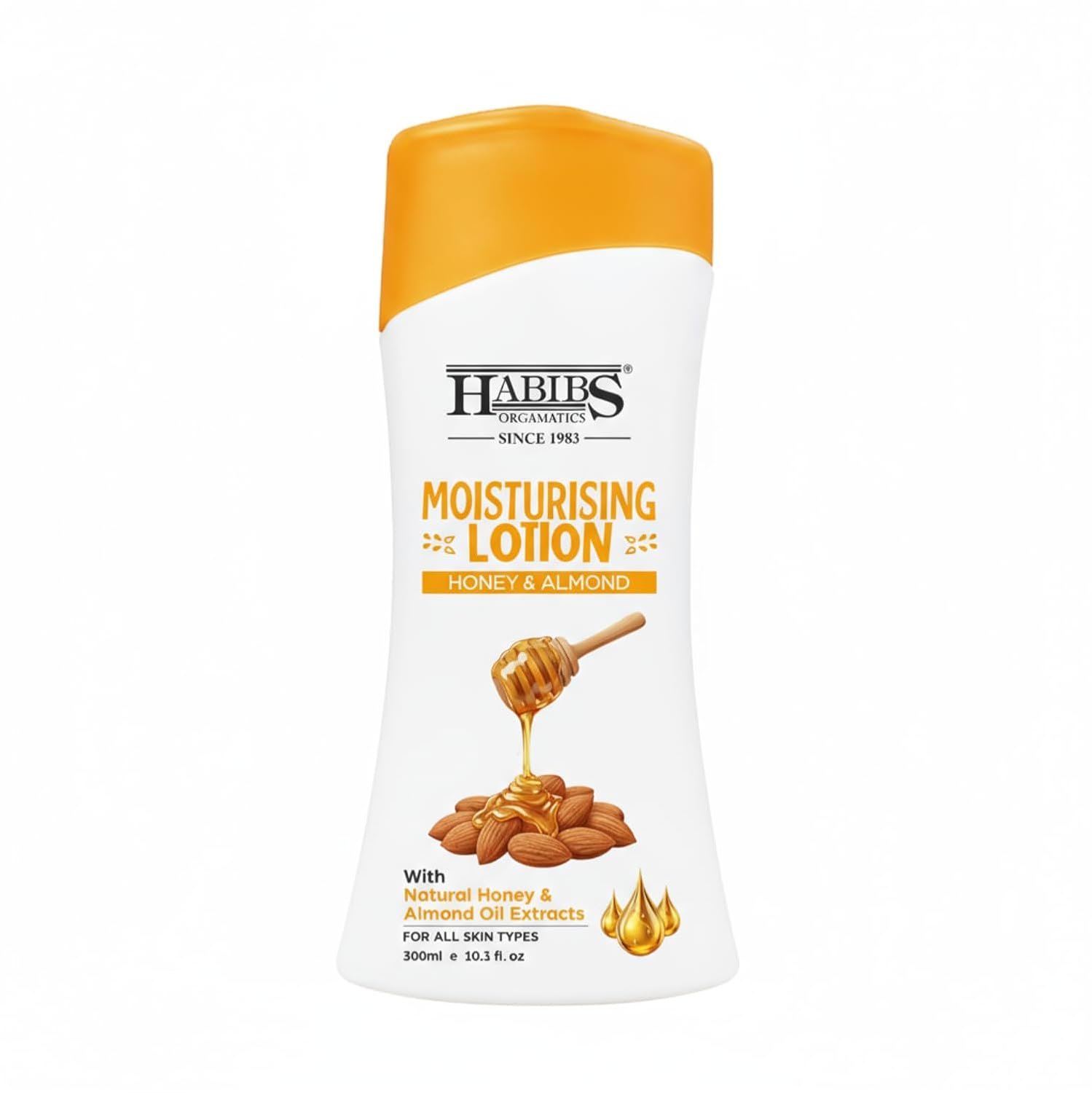 Habibs Orgamatics Body Lotion with Honey and Almond oil for Extra Hydrating Body Lotion for Dry Skin,Non-Greasy and Fragrance-Free Lotion All Skin Types 300 ml