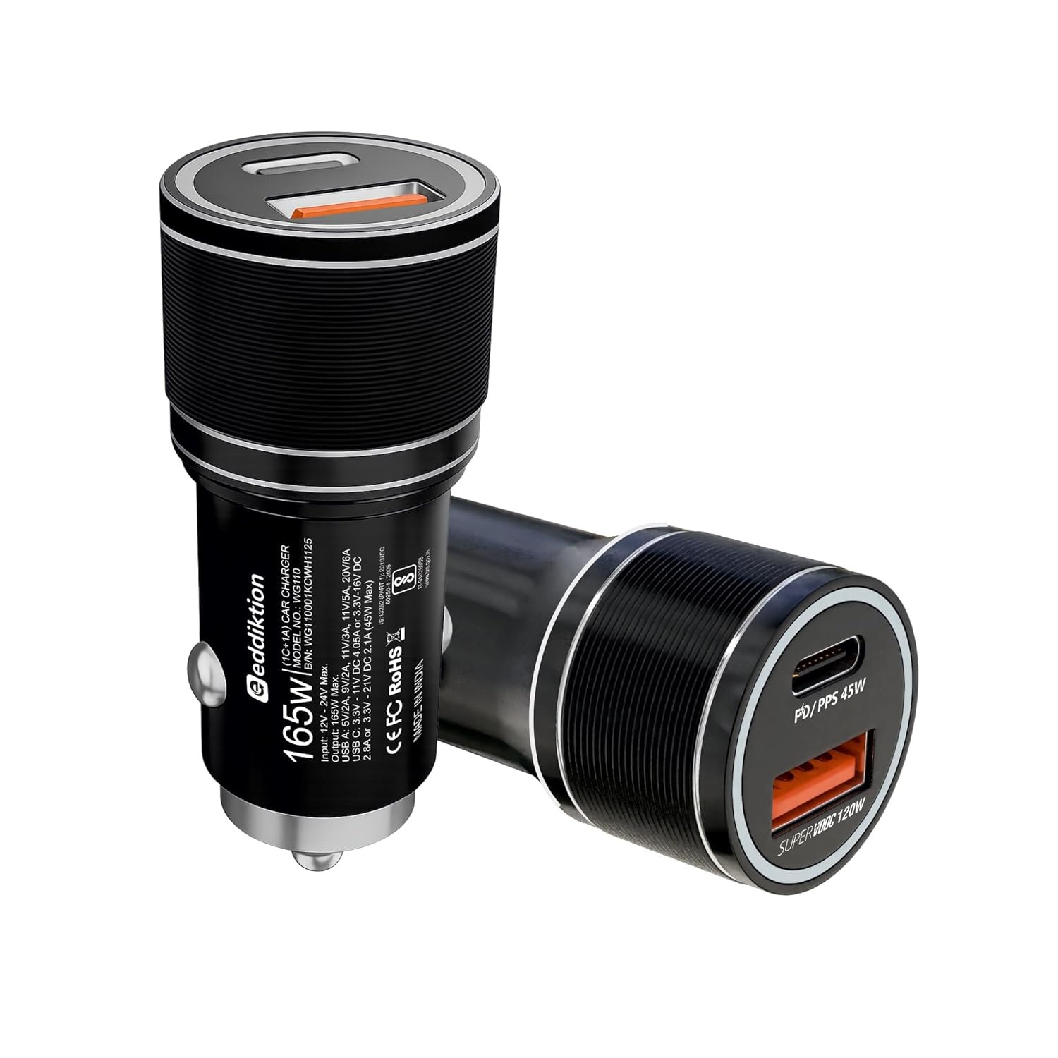 165W Super Fast Car Charger | Dual Port USB A 120W and USB C 45W PD Fast Charging Adapter | Universal 12V-24V Fast Car Charger for All Type of Mobile, Smartphone,Watch,Tablet,mac (Black)