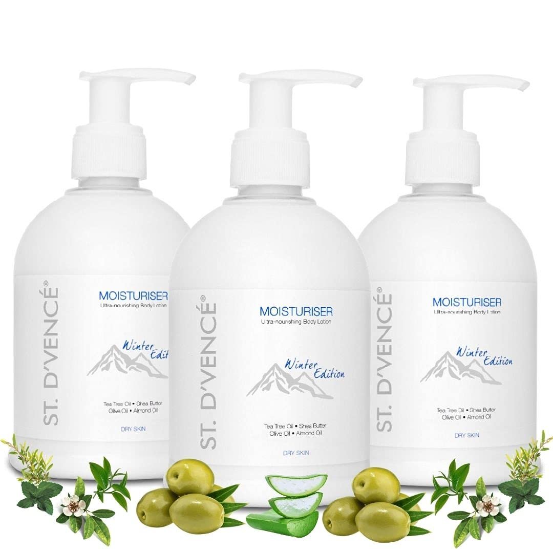 ST. D'VENCE Alpine Winter Edition Body Lotion for Dry Skin Women & Men | Tea Tree Oil, Shea Butter and Vitamin E | Moisturizer Cream Body Lotion for Winter - Combo Pack of 3- (300 ml x 3)