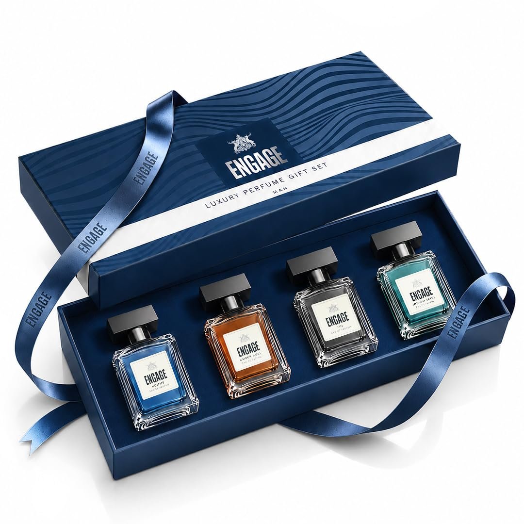Engage Gift Assorted Luxury Perfume Set for Men 80ml (20ml x 4) |4 Unique EDP Fragrances | Long Lasting |Travel Size Perfume Combo|Birthday, Anniversary, Wedding Gift|No Paraben|Dermat-Tested