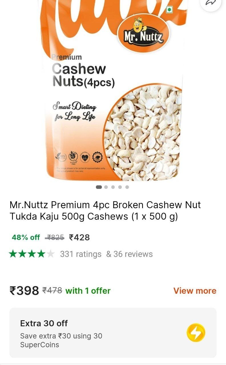 mr nuttz premium 4pc broken cashew nut tukda kaju 500g cashews