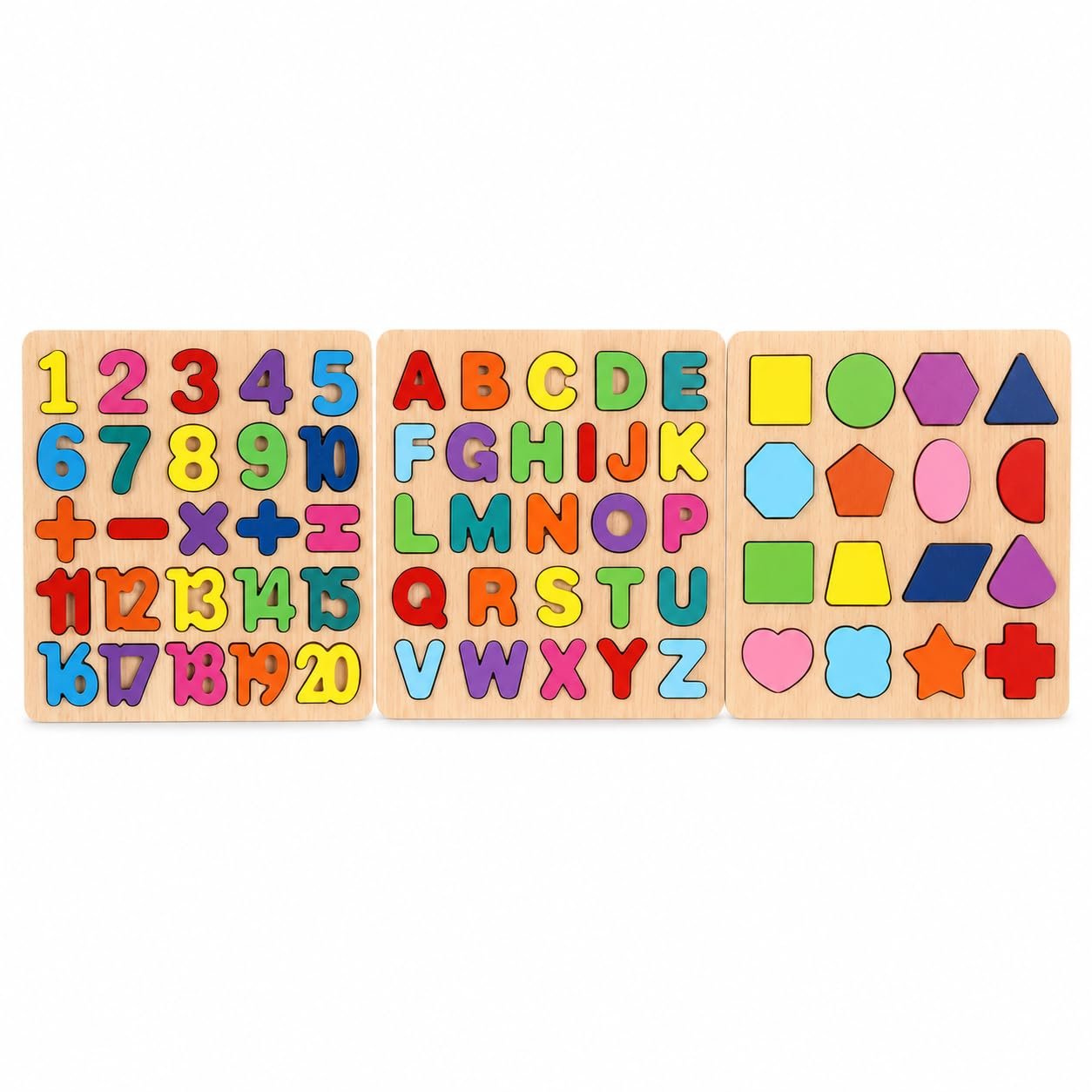 Wooden ABC Number & Shape Puzzle Board, Set of 3, Age 2-5 Years
