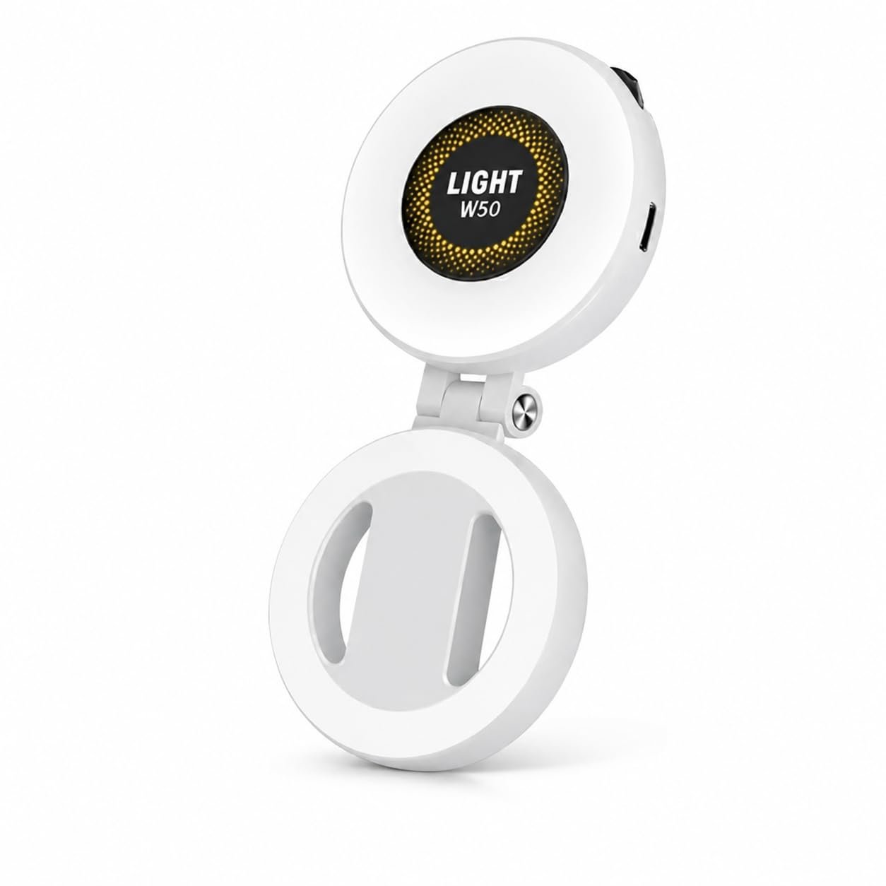 W50 Magnetic Selfie Ring Light for Mobile Phone, Foldable LED Clip Lamp with 180 Degree Adjustable Angle and Sticky Ring Mount for Video Calls, Vlogging, Live Streaming and Selfies