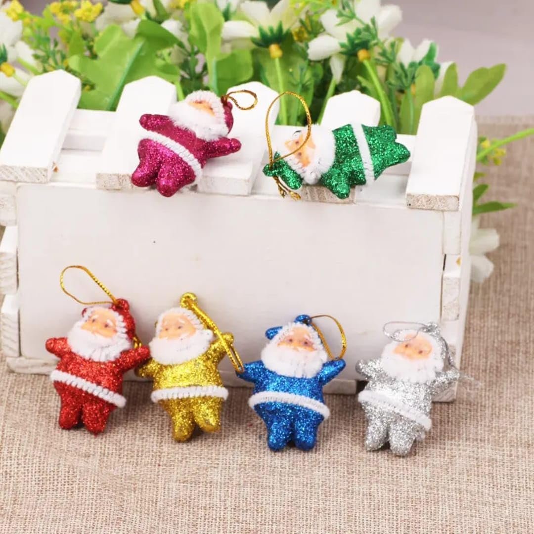 6Pc Glitter Santa Christmas Decoration Combo Pack | Items for Home & Office | Festive Hangings, Foam Ornaments | PoPo Toys ®