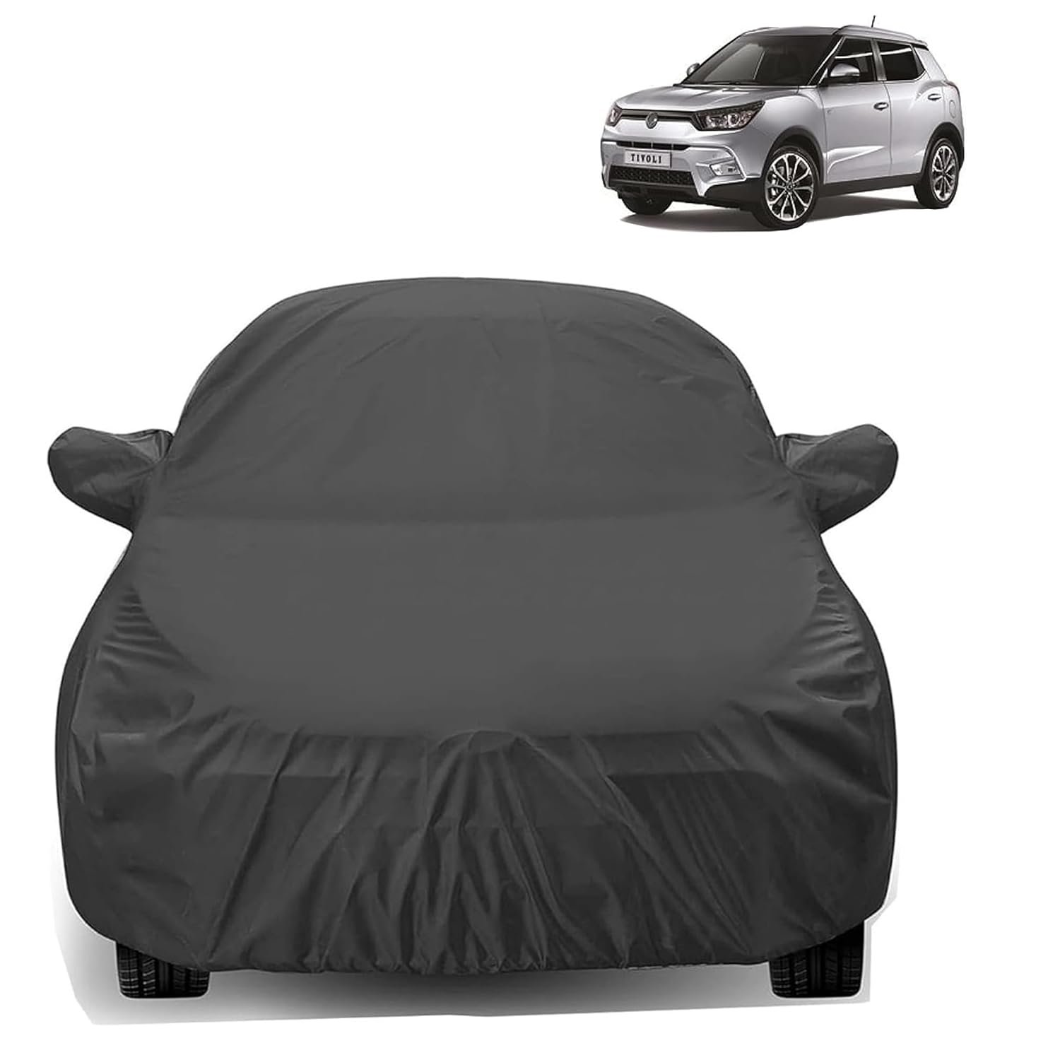 Sulfar 100% Water Resistant Car Body Cover Compatible with Mirror for SsangYong Tivoli (Triple Stitched, Full Bottom Elastic, Dark Grey)