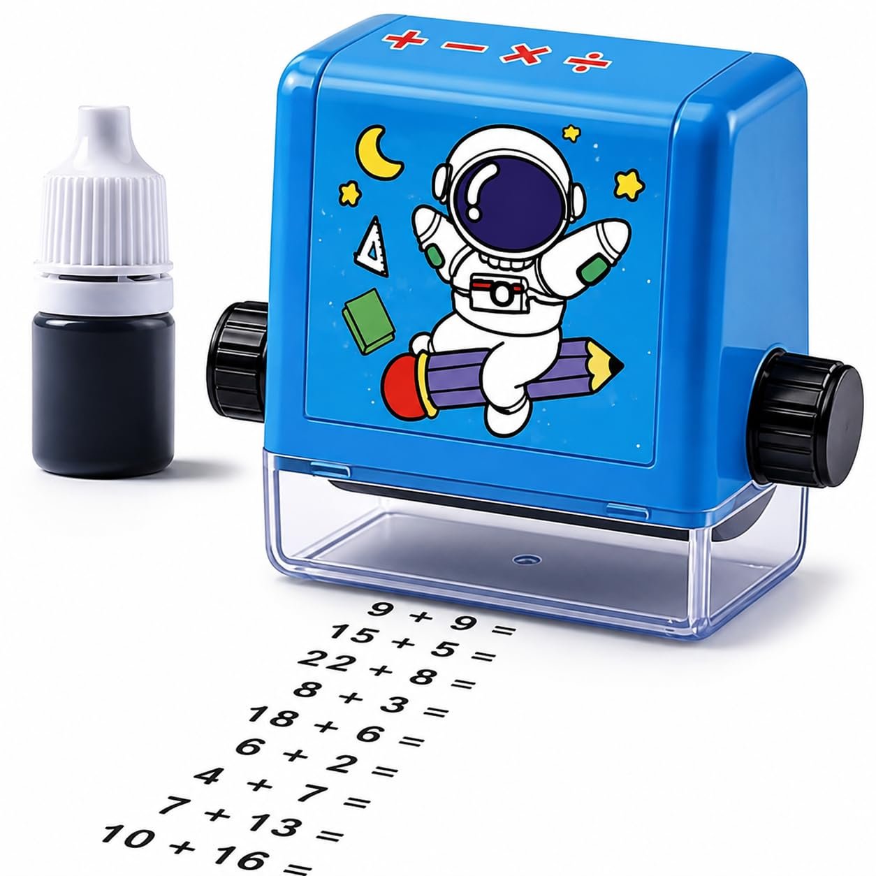 Math Roller Stamp for Kids, Smart Number Rolling Math Practice Stamp with Refillable Ink, Addition, Subtraction, Multiplication & Division Learning Tool for Children, Pack of 1, Multicolor