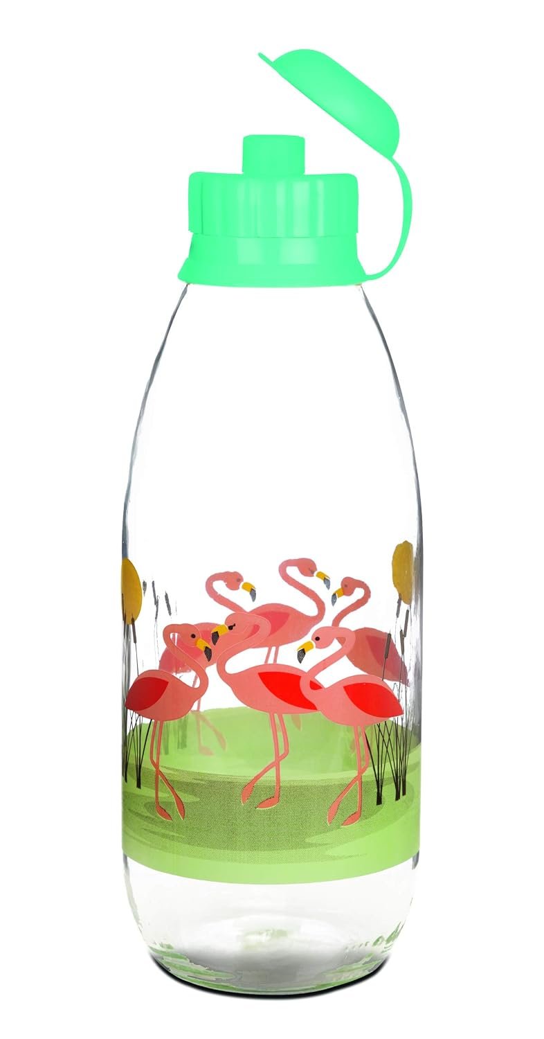 SignoraWare Flamingo Borosilicate Glass Bottle | Airtight & Leakproof | Odour & Stain Resistant | Durable & LightWeight | Crack Resistant | Ideal for Office, Gym & Home Use (1 Ltr | Cl