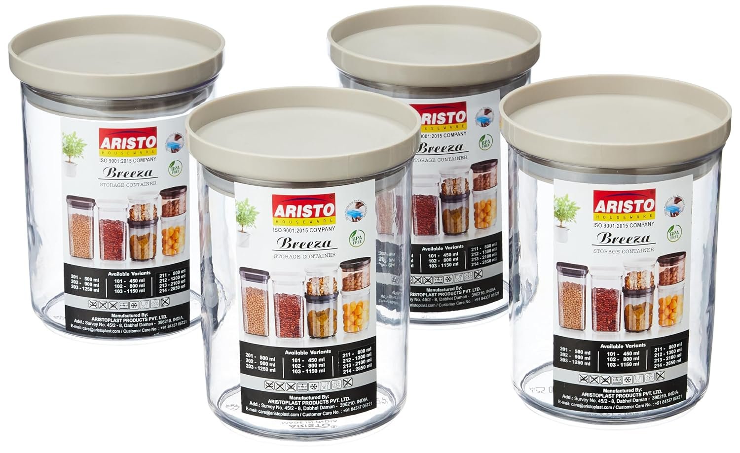 Aristo 102 Airtight Breeza Round Container For Kitchen Storage, Plastic Boxes For Storage, Kitchen container 800ml - Color May Vary - set of 4