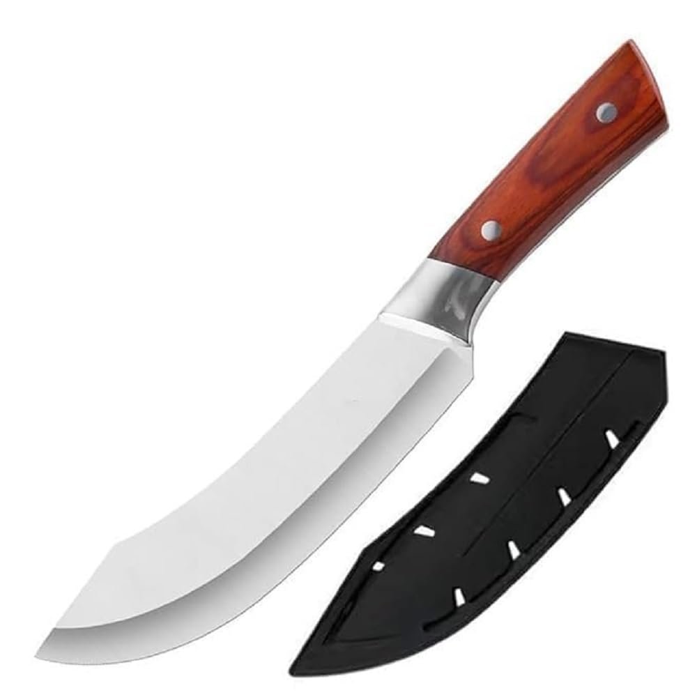 Chef Butcher Knife with Stainless Steel Sharp Curve Blade - Ergonomic Anti Slip Handle Meat Cutting Knife for Slicing, Chopping Fruits, Vegetables and Kitchen Cooking Use (1-D)