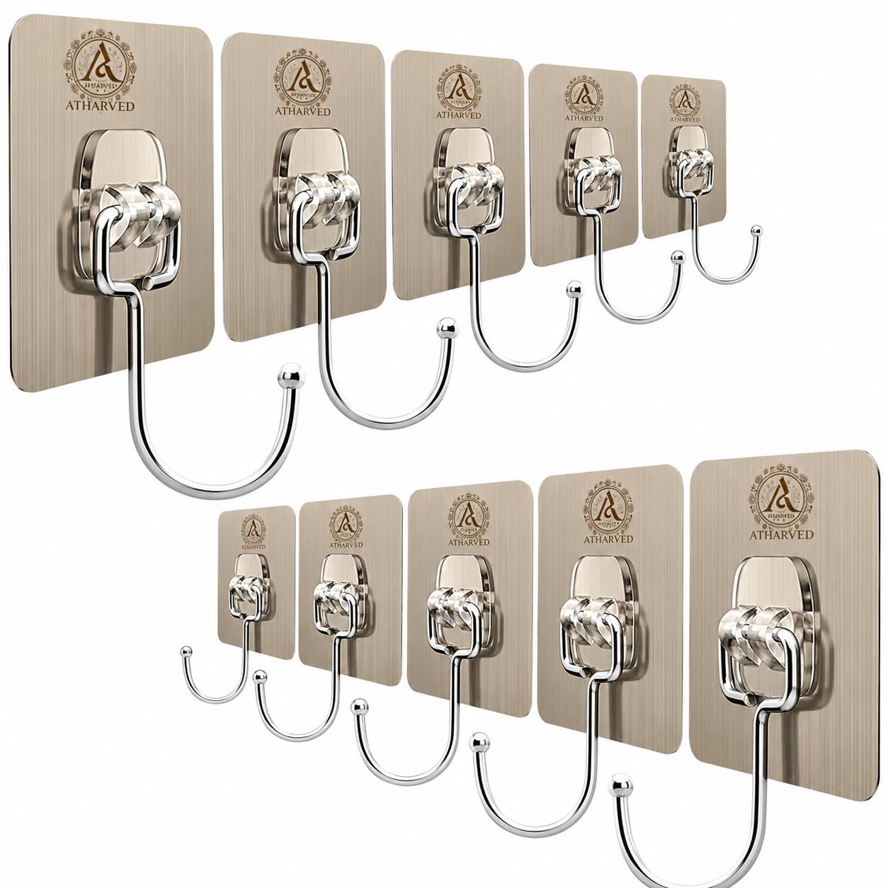 Extra Strong Self-Adhesive Big Wall Hooks | 10 Piece Black Metal Hooks | 5 kg Weight Capacity | Waterproof & No Trace | Ideal for Wall, Kitchen Utensils, Keys, Clothes | Durable & Reliabl