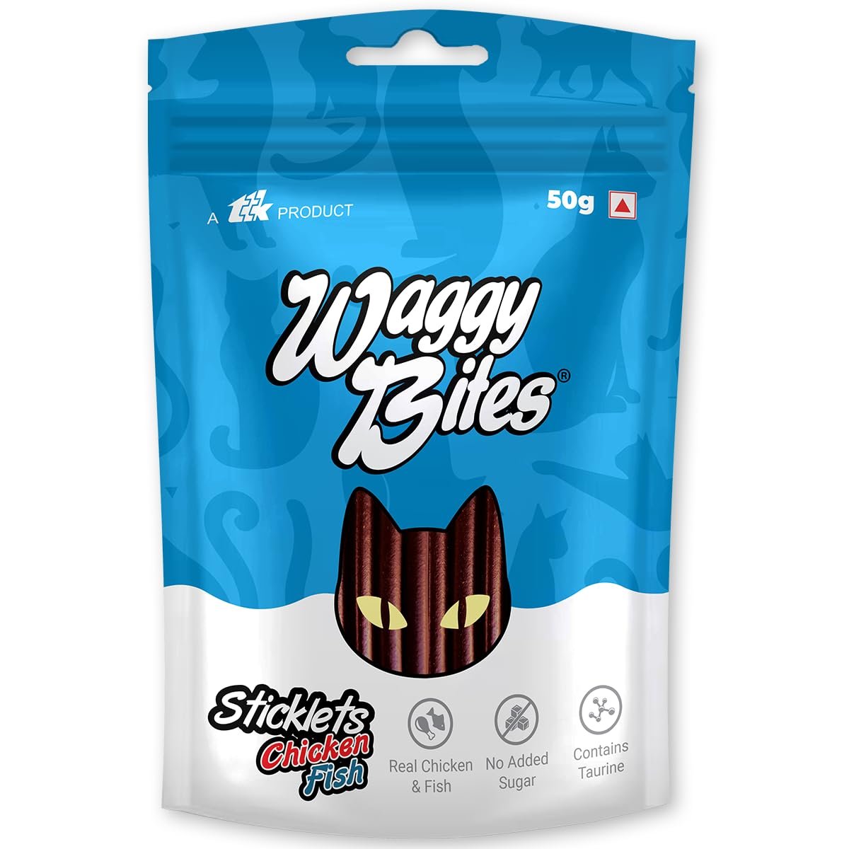 Sticklets Dry Chicken and Fish Bites for Cats | No Added Sugar | Contains Taurine | 50 g | Pack of 2