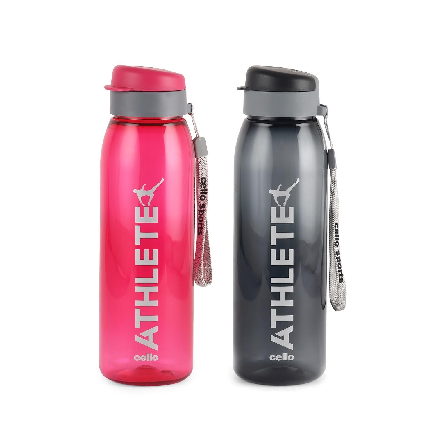 CELLO Athlete Water Bottles Set of 2 Pcs For Daily Use, 800 ml Each Multicolor | Stylish & Unbreakable BPA-Free Leakproof Refrigerator Safe Flip Top Lid Water Bottle For School, Office & Trave