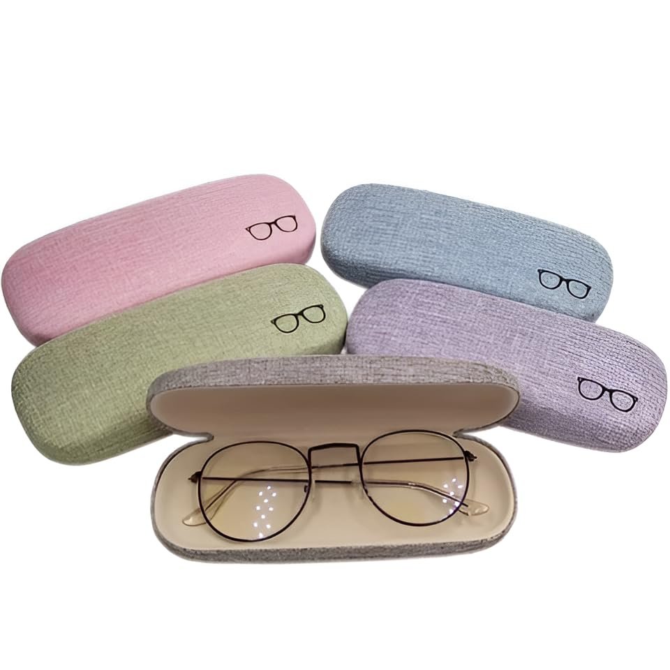 AT TECH Linen Metal Hard Box Cover and Cases For Sunglasses, Eyewear, Spectacles, Chasma. (Multi-color) (Combo of 2 Pcs.) (SIZE - MEDIUM)