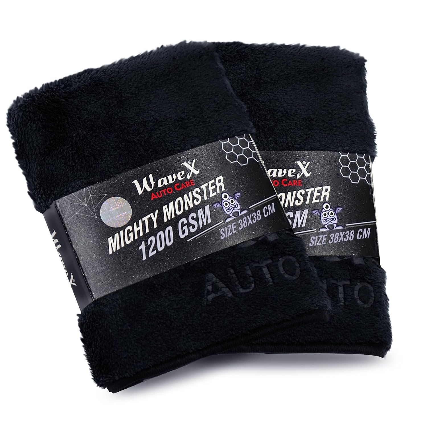 WaveX Microfiber Car Cleaning Cloths, Upgraded 1200gsm Ultra-Thick Cars Drying Towel Microfiber Cloth for Car and Home 15'' x 15" (Pack of 2)