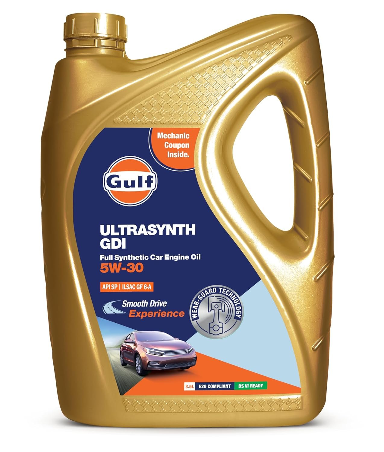 Gulf ULTRASYNTH GDI 5W30 API SP, ILSAC GF-6A | Developed for Petrol, E20 & CNG Passenger Cars | 4 Wheeler Full-Synthetic Engine Oil [3.5 L] - Pack of 1