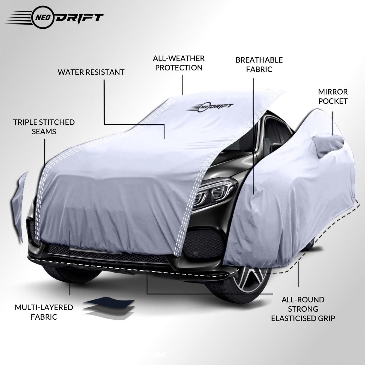 NEODRIFT 'SilverTech' Car Cover for Toyota Innova Hycross (100% Water-Resistant, All Weather Protection, Tailored Fit, Precision-Fit & Breathable Fabric) (Colour: Silver)