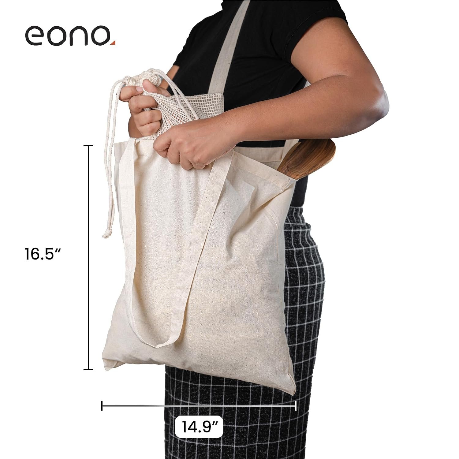 Amazon Brand - Eono 100% Cotton Canvas Tote Bags (6 Pack, 16.5 x 14.9 in) | Reusable Grocery & Shopping Bags | 15kg Capacity | Totes for DIY Painting, Crafts, Office, College & Return Gifts | 