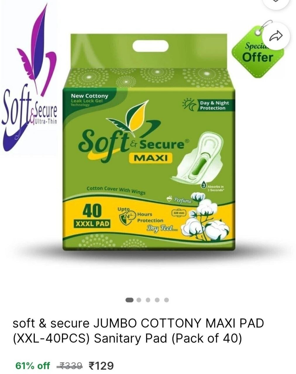 soft secure jumbo cottony maxi pad xxl 40pcs sanitary