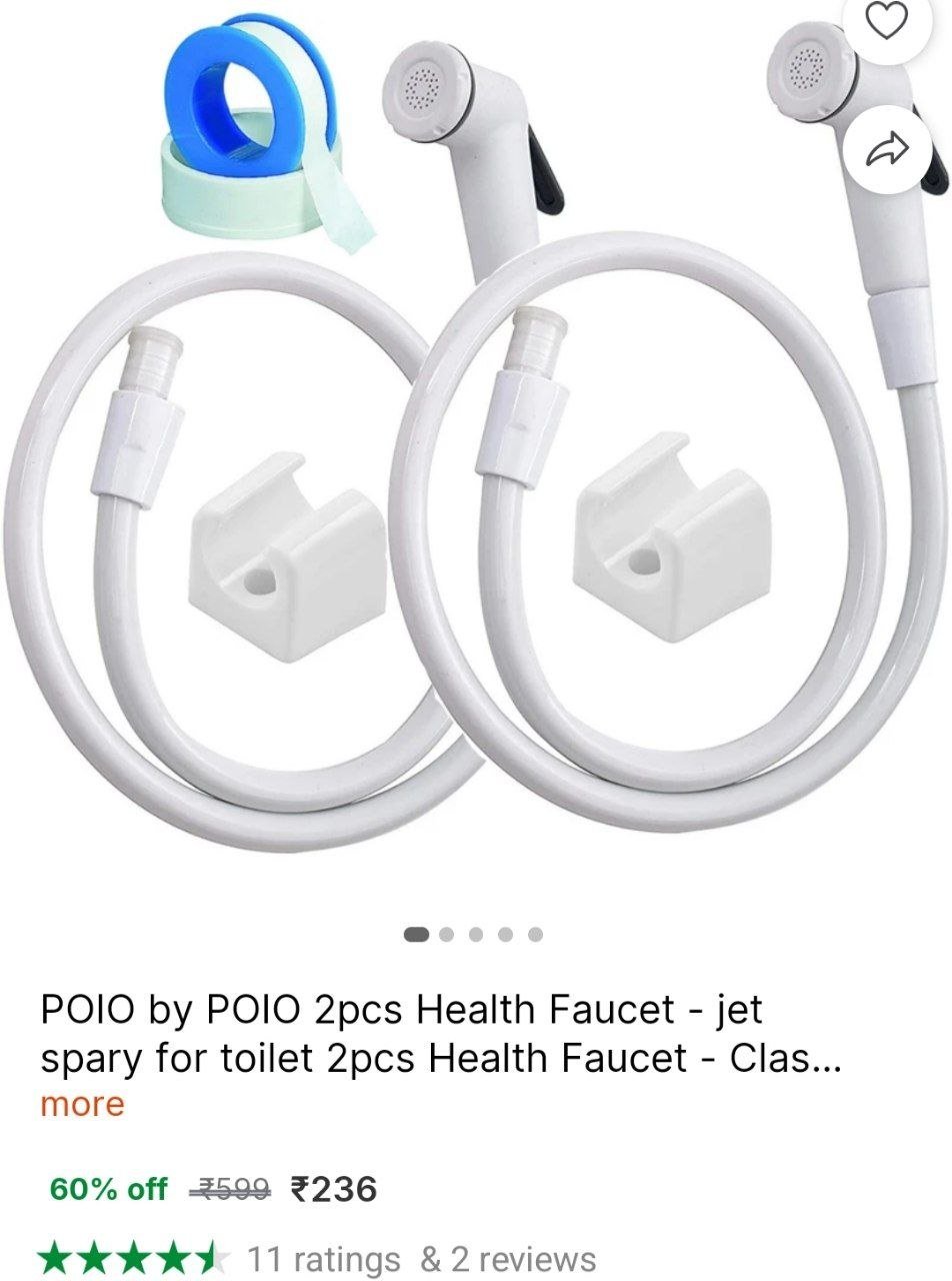 poio 2pcs health faucet jet spary toilet classic abs high pressure 1 metre pvc tube hook