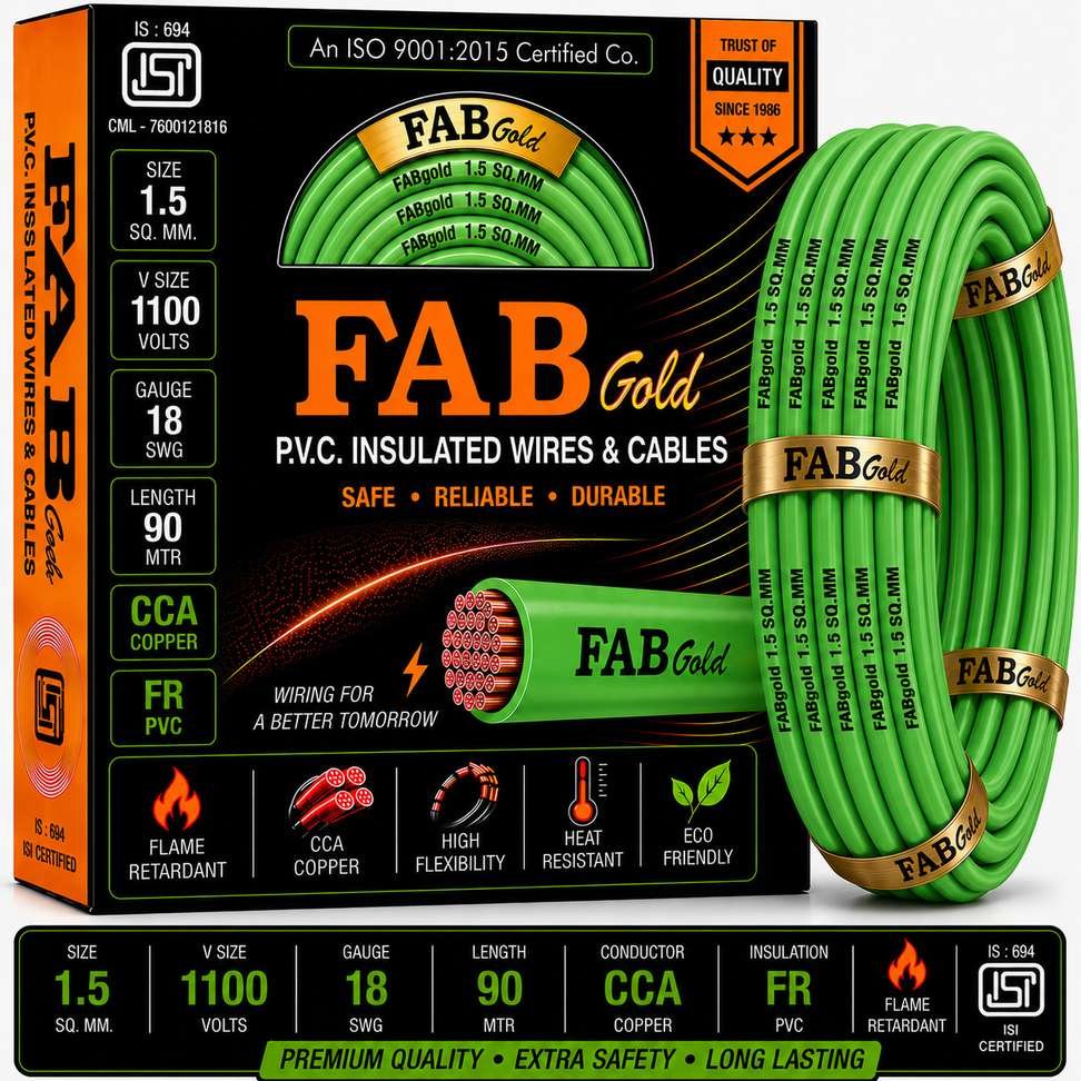 fab gold copper 1 5 sqmm 90 mtr multi strand electrical wire cable premium quality sq mm green 300 f