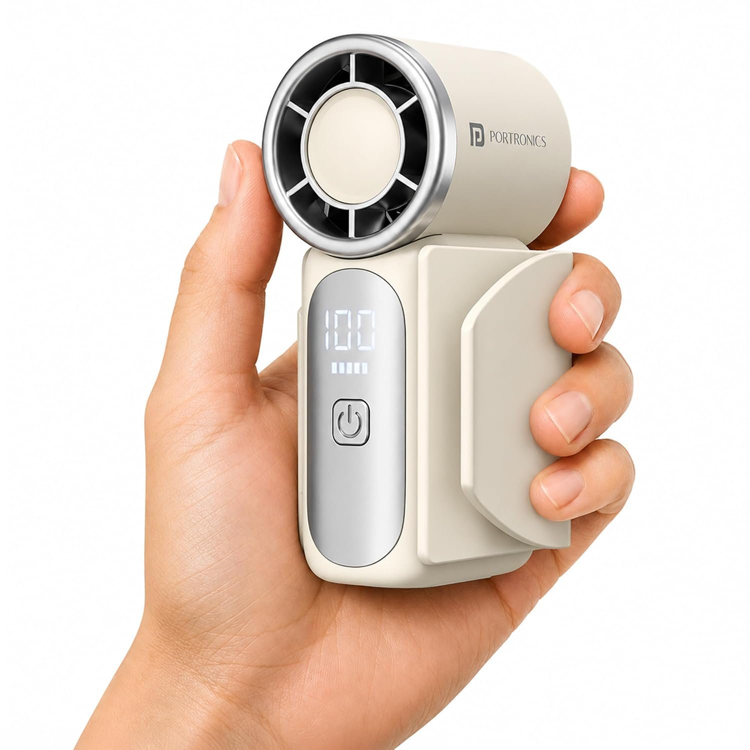 Portronics Toofan Nano Rechargeable Handheld Mini Fan, 3000mAh Battery, 18000 RPM High-Speed Airflow, BLDC Motor, 5 Speed Modes, LED Display, Type-C Fast Charging, For Travel, Office, Makeup & Out