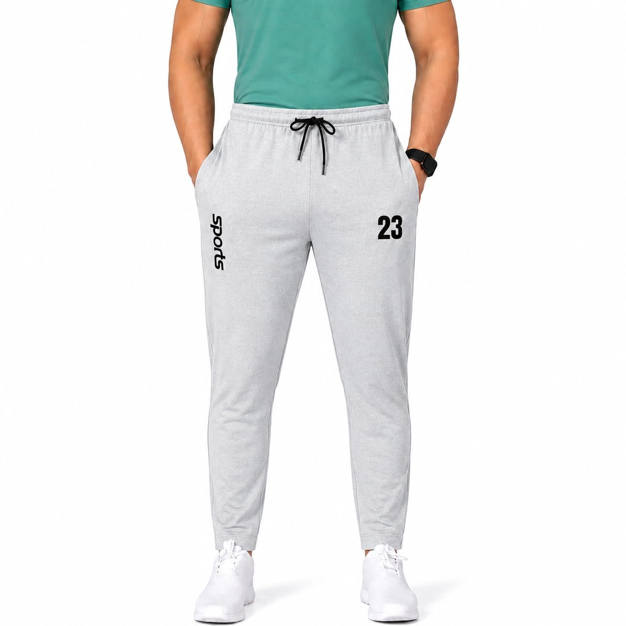 Men's Sports Jogger Track Pants with Drawstring, Light Grey