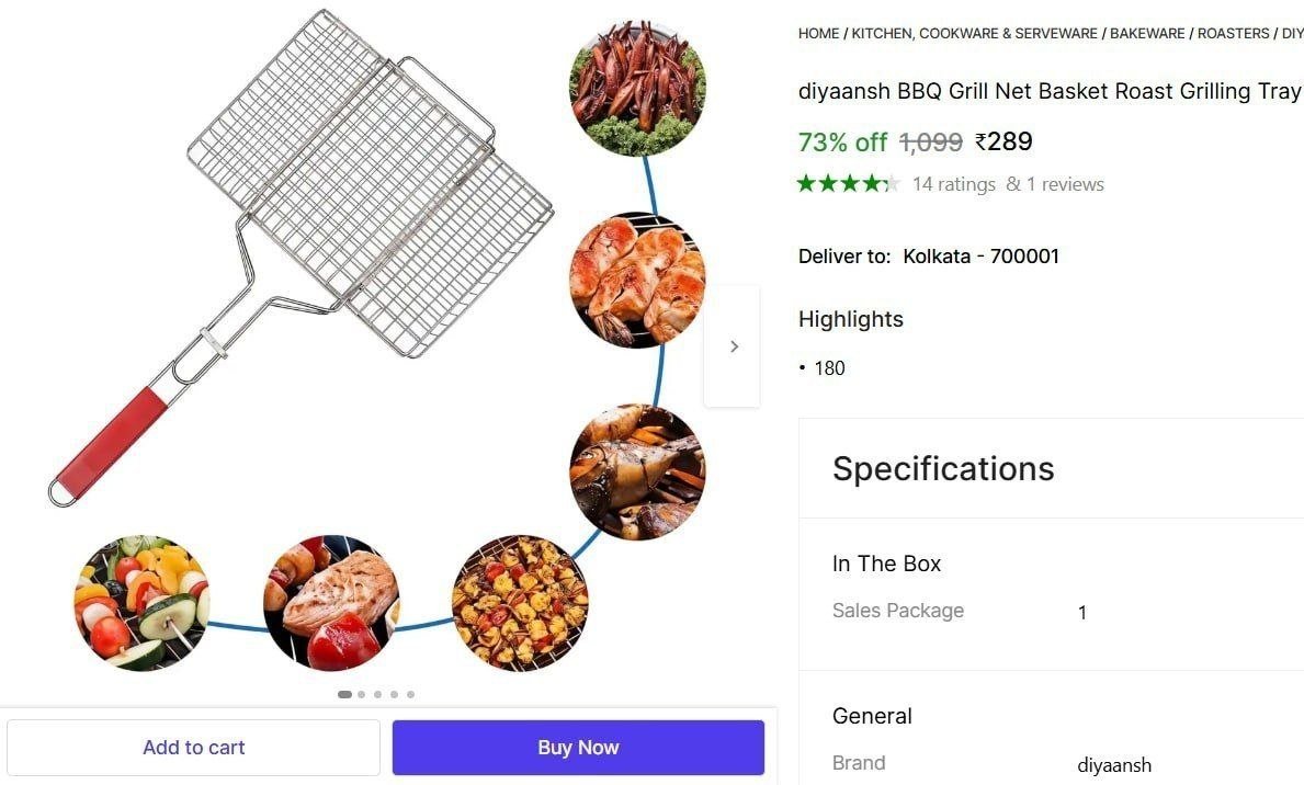 diyaansh bbq grill net basket roast grilling tray plated wooden handle 1 4 kg roaster