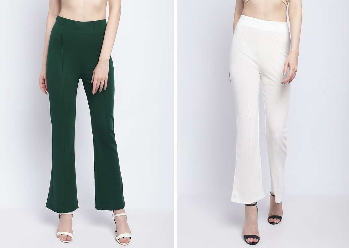 kanishk regular fit women white dark green trousers